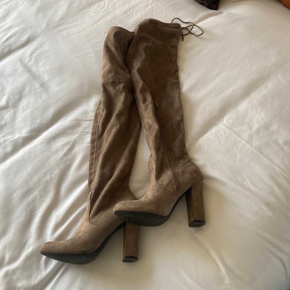 Suede brown over the knee heeled boots